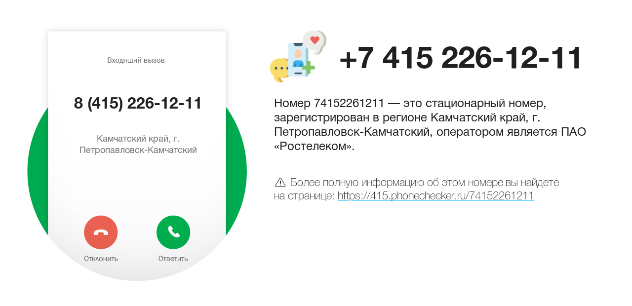 Номер телефона 8 (415) 226-12-11